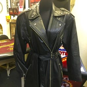 Black Leather Biker Trench Coat